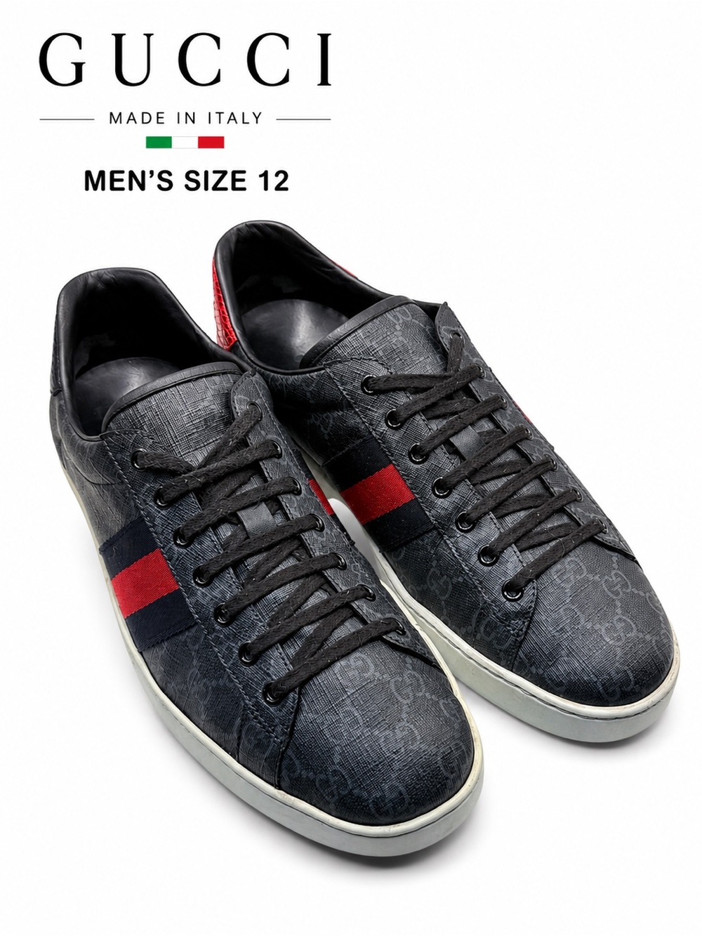 Gucci Ace GG Supreme Web Stripe Sneakers Men’s 12 Made in Italy 391945